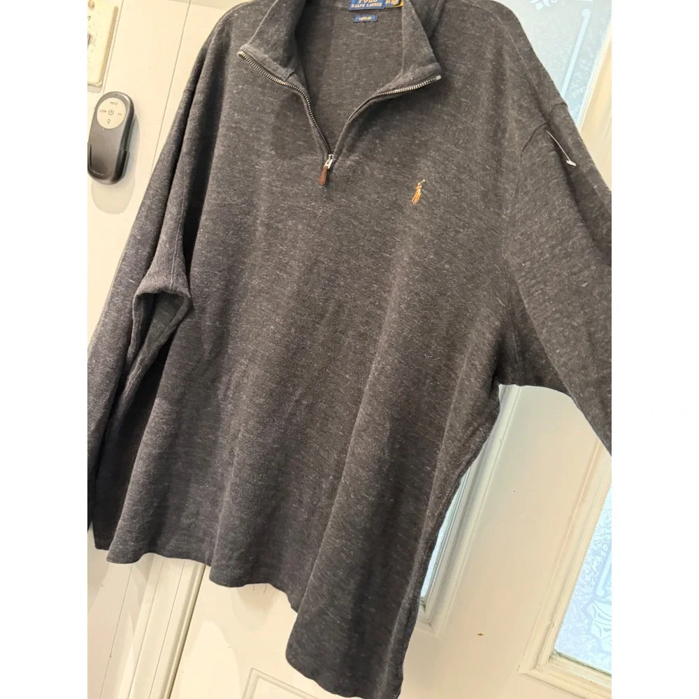 Polo Ralph Lauren Mens XXL Estate Rib Quarter Zip Pullover Charcoal Grey Heather